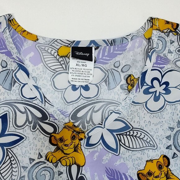 Scrubstar Disney Lion King V-Neck Print Scrub Top XL Simba & Floral Pattern NWOT - Picture 3 of 6